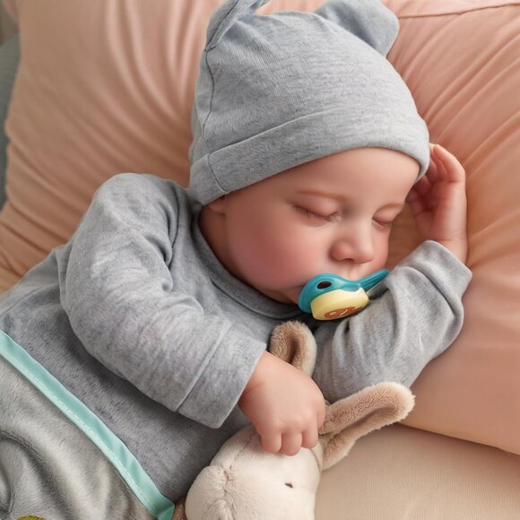 🆕17-Inch Full Body Vinyl Silicone Baby Doll Sleeping Boy with Feeding Toy - Picture 7 of 9